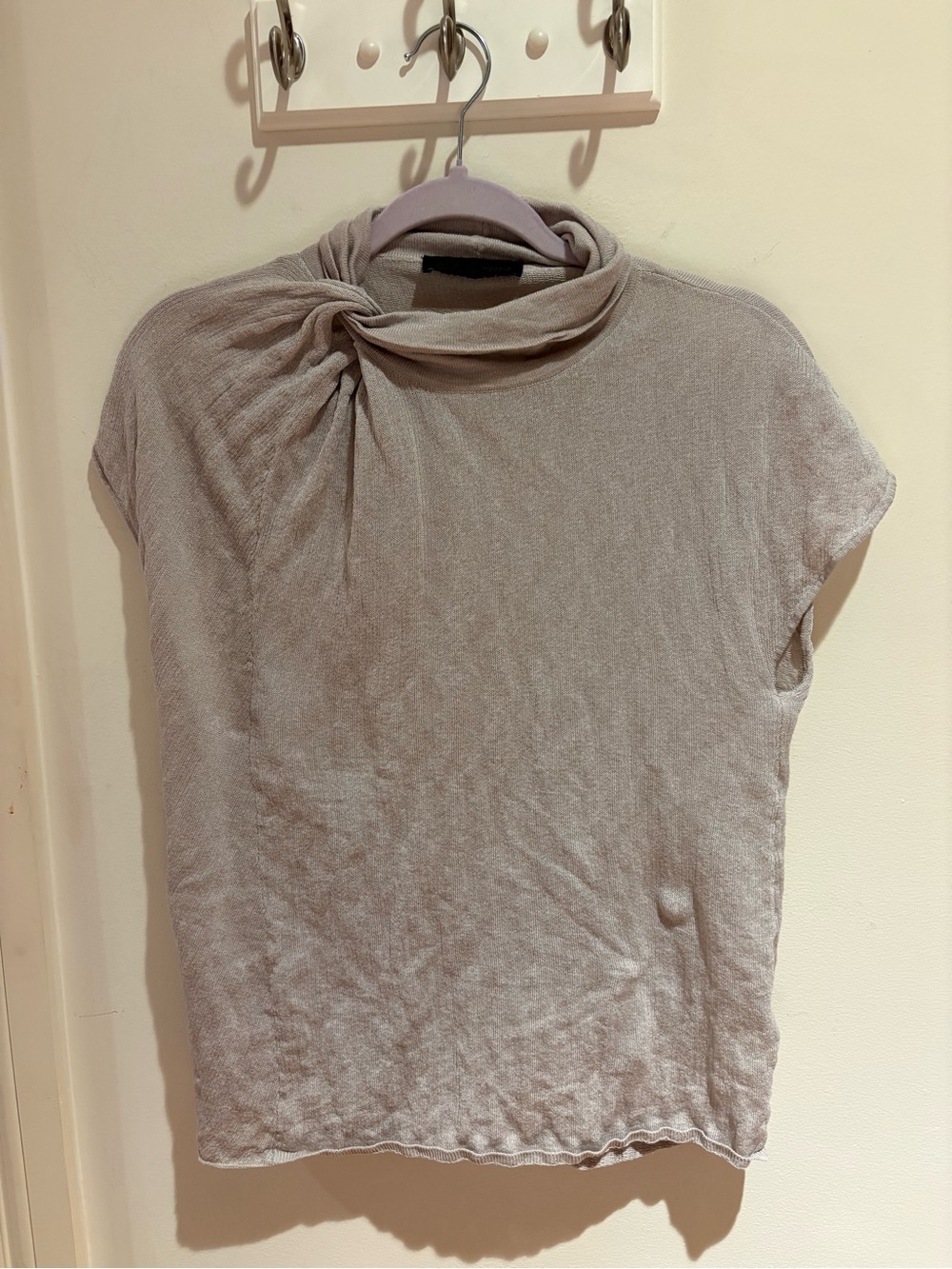 Zara Neutral Twist-Neck Short Sleeve Top - Light Taupe